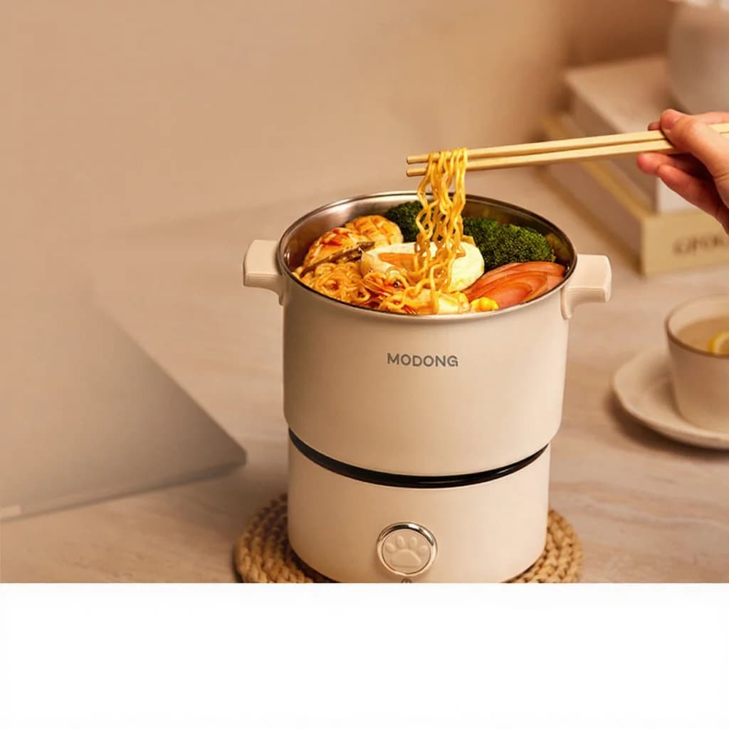 팬 및 찜망 포함 휴대용 전기 조리 냄비